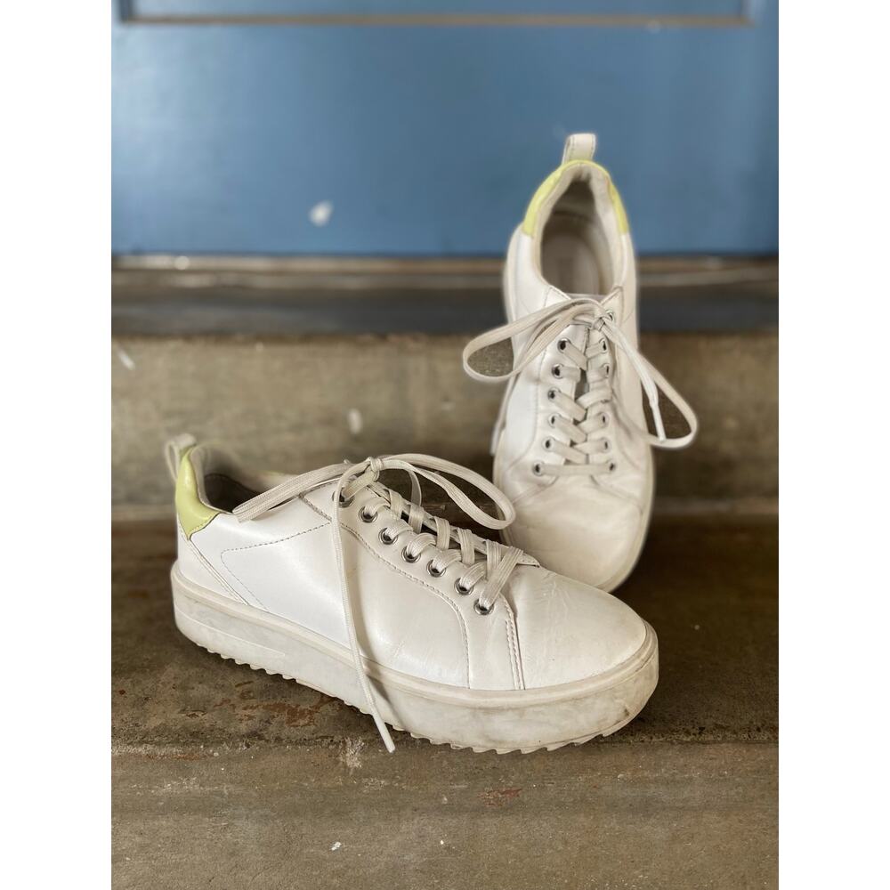 Michael Kors Emmet white leather sneaker with like green accent